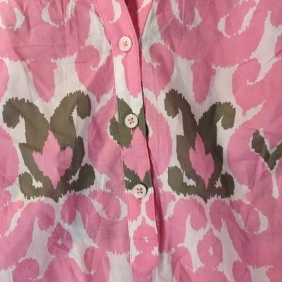 Talbots Petite Pink‎ Ikat Print Tunic Top LP Semi Sheer Preppy Boho 100% Cotton - Picture 7 of 9